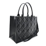 Calfskin Macro Cannage Medium Book Tote Black