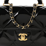 Metallic Mirror Calfskin Mini Top Handle Clutch With Chain  Black