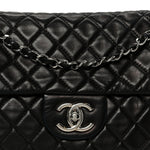 Washed Lambskin Quilted Maxi Single Flap Black