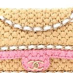 Raffia Chain Venice Beach Flap Bag Beige Pink