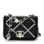 Lambskin Crystal Quilted Mini Chain Belt Bag Black