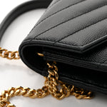 Grain De Poudre Matelasse Chevron Monogram Envelope Chain Wallet Black