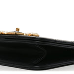 Calfskin Quilted Crystal Pearl Small Flap Bag Black