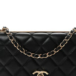 Lambskin Quilted Trendy CC Wallet On Chain WOC Black