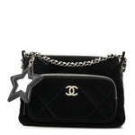 Velvet Effect Nylon Shiny Crumpled Calfskin Quilted Chanel 25 Clutch With Chain Black