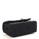 Denim Quilted Mini Rectangular Flap Dark Blue