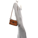 Pebbled Calfskin Rockstud Flip Lock Top Handle Bag Cognac