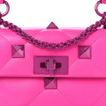 Nappa Lacquer Monochrome Small Roman Stud Shoulder Bag Pink PP