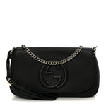 Pebbled Calfskin Medium Soho Flap Crossbody Black