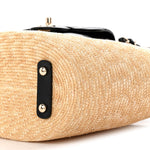 Raffia Braided Lambskin Small Shopping Tote Beige Black