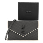 Grain De Poudre Matelasse Chevron Monogram Envelope Chain Wallet Asphalt White