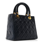 Lambskin Cannage Medium Lady Dior Navy Blue