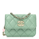 Lambskin Resin Quilted Mini Heart Flap Light Green