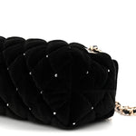 Velvet Diamanté Quilted Wristlet Clutch Black