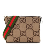 Monogram Jumbo GG Textured Dollar Calfskin Web Wristlet Messenger Bag Camel Ebony New Acero