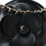 Lambskin Mini Camellia Bouquet Clutch With Chain Black