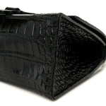 Shiny Calfskin Monochrome Crocodile Embossed Small Hourglass Top Handle Bag Black