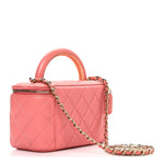 Lambskin Quilted Small Charming Top Handle Vanity Case With Chain Pink