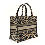 Canvas Mizza Embroidered Small Leopard Book Tote Beige