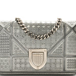 Metallic Patent Micro-Cannage Baby Diorama Flap Bag Silver