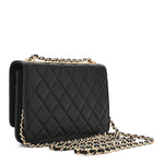 Lambskin Quilted Trendy CC Wallet On Chain WOC Black