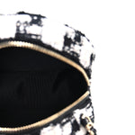 Tweed Quilted Round Clutch With Chain Black Ecru White