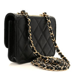 Lambskin Quilted Trendy CC Card Holder On Chain Black