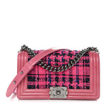 Patent Tweed Medium Boy Flap Fuchsia