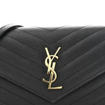 Grain De Poudre Matelasse Chevron Monogram Envelope Chain Wallet Black