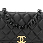 Lambskin Resin Quilted Wallet On Chain WOC Black
