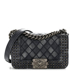 Faded Calfskin Quilted Small Studded Boy Flap Navy