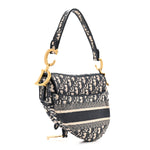 Oblique Embroidered Saddle Bag Blue