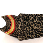 Canvas Velvet Embroidered Large Leopard Book Tote Tote Beige