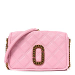 Grained Calfskin Quilted Double Stitched Small The Status Shoulder Bag Pink