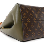 Calfskin Monogram Fold Tote Black Khaki Cream