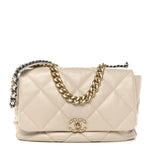 Goatskin Quilted Maxi Chanel 19 Flap Beige