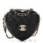 Lambskin Quilted CC In Love Heart Clutch With Chain Black
