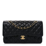 Caviar Quilted Medium Double Flap Black