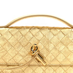 Metallic Satin Lambskin Intrecciato Long Andiamo Top Handle Clutch Gold