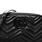 Calfskin Matelasse Monochrome Small GG Marmont Chain Shoulder Bag Black
