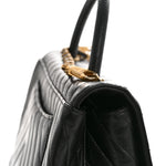 Calfskin Lizard Chevron Quilted Medium Coco Handle Flap Black