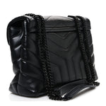 Calfskin Y Quilted Monogram Monochrome Small Loulou Chain Satchel Black