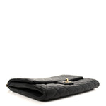 Lambskin Quilted Clutch With Chain Flap Black