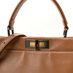 Vitello Seta Shiny Nappa Elaphe Medium Peekaboo Iconic Satchel Latte Blue