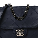 Calfskin Stitch CC Small Flap Navy Blue