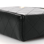 Goatskin Stitched Top Handle Slim Vanity With Chain Black
