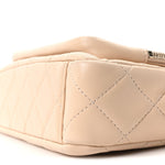 Shiny Crumpled Lambskin Quilted Small Preppy Pocket Clutch With Chain Beige
