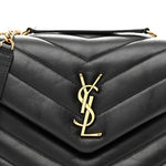 Calfskin Y Quilted Monogram Small Loulou Chain Satchel Black