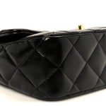 Shiny Lambskin Quilted Golden Links Top Handle Flap Black