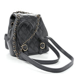 Shiny Caviar Quilted Small Duma Pockets Drawstring Backpack Grey